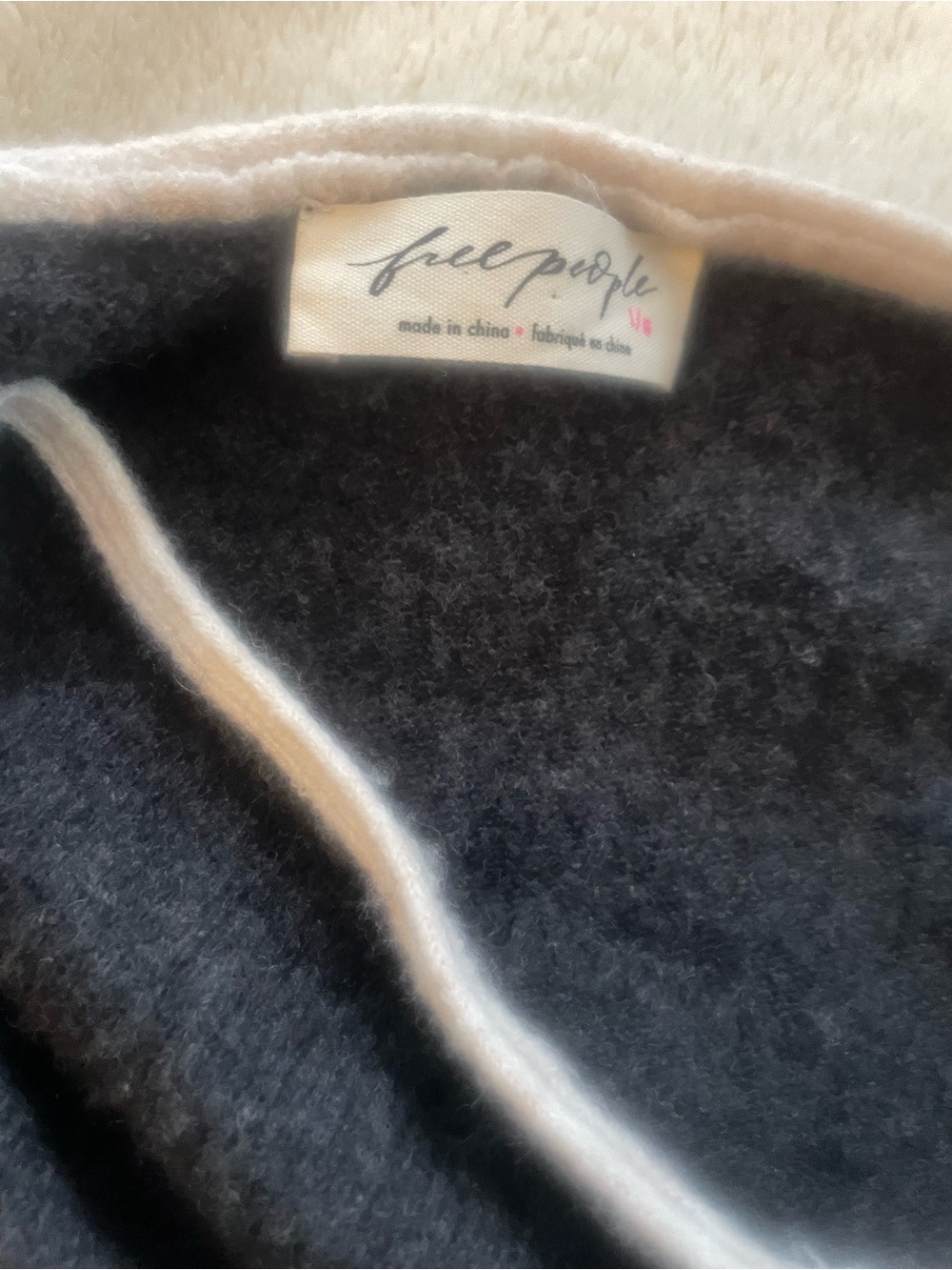 Free People Charcoal Gray Crewneck Sweater with Cream Trim - Picture 2 of 5